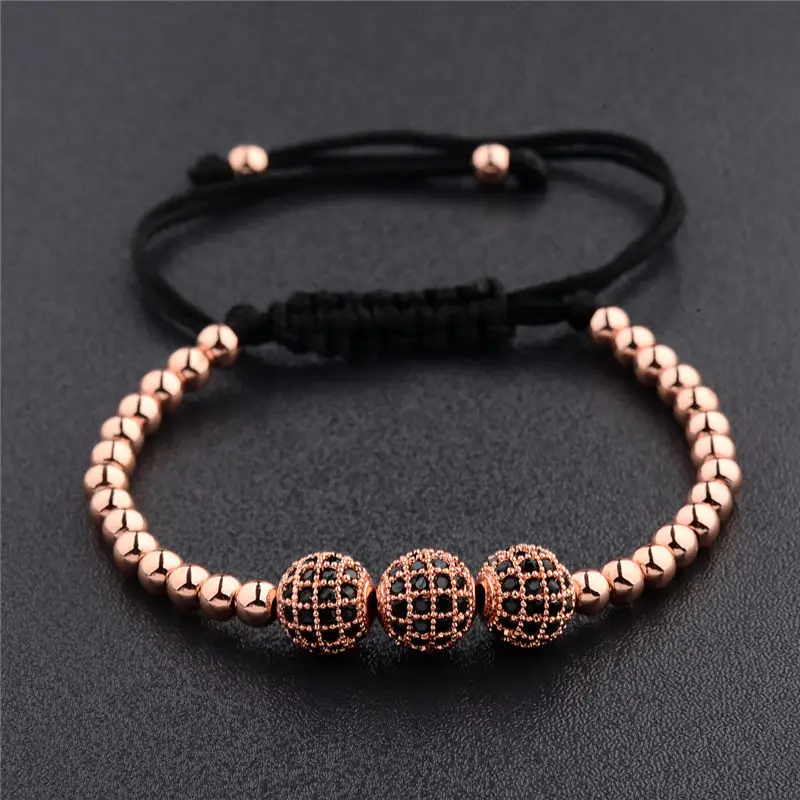 

GHZTYF Brand Fashion Women's 8MM Micro-inlay Zircon Beaded Bracelet For Women Rope Weave Adjustable Copper Bead Chain Bracelets