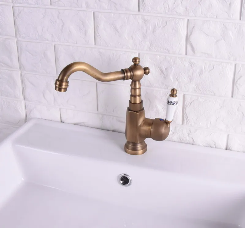 Vintage Retro Antique Brass Single Handle One Hole Bathroom Kitchen Basin Sink Faucet Mixer Tap Swivel Spout Deck Mounted msf115