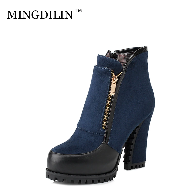 

MINGDILINLarge Size Coarse Heel Round Head Trend Ankle Boots Autumn Winter Keep Warm British Style Zipper Fashion Leisure Shorts