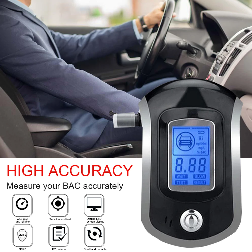 المحمولة وقوف السيارات الرقمية محلل الكحول كاشف مخمور القيادة يده فاحص نسبة الكحول في النفس LCD مع 5 أبواق
