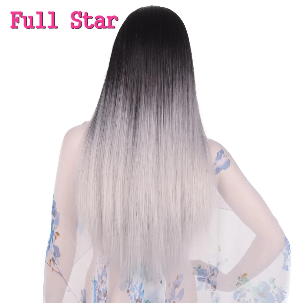 

Full Star Black Ombre Grey Wigs 20 Inch 280g Straight Full Head Purple Pink Blue Green Wig for Women Long Synthetic Hair