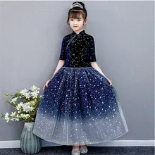 Детское элегантное платье Ципао в китайском стиле с воротником-стойкой в стиле ретро для девочек на день рождения и вечеринку платье Ципао для подростков