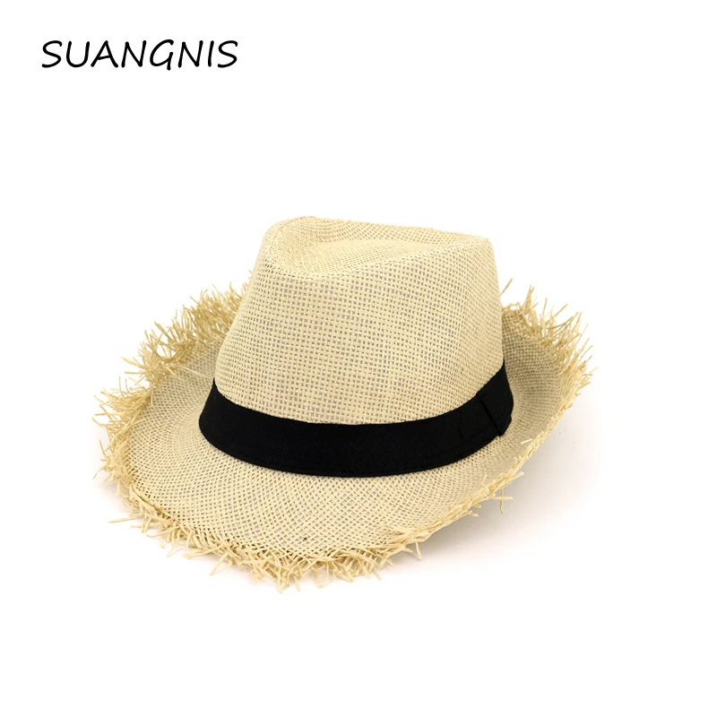 

Women and Men new Fashion Straw Summer Casual Trendy Beach Sun Straw Panama Jazz Hat Cowboy hat with Characteristic edging