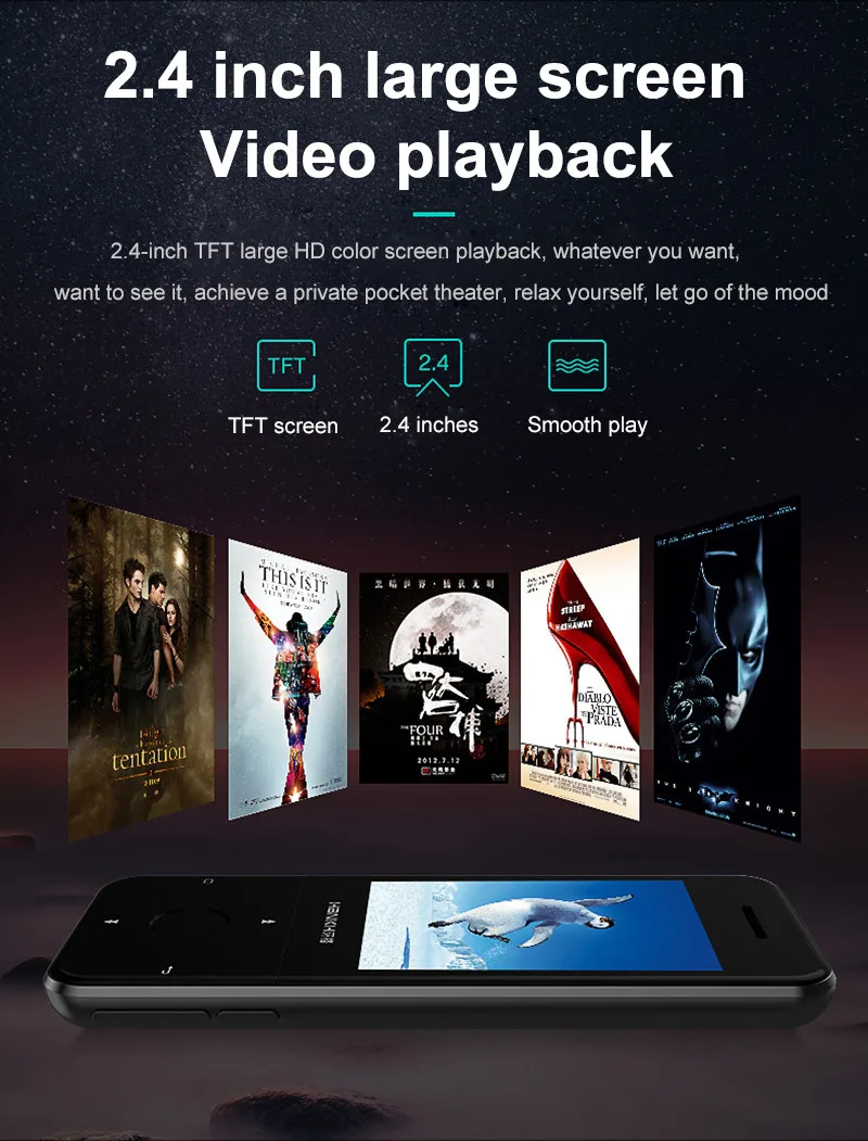 HBNKH Bluetooth MP3-плеер Радио FM Портативный Hifi MP3 видео плеер Диктофон 2,4 дюймов штекер для экрана-в плееров Поддержка электронной книги