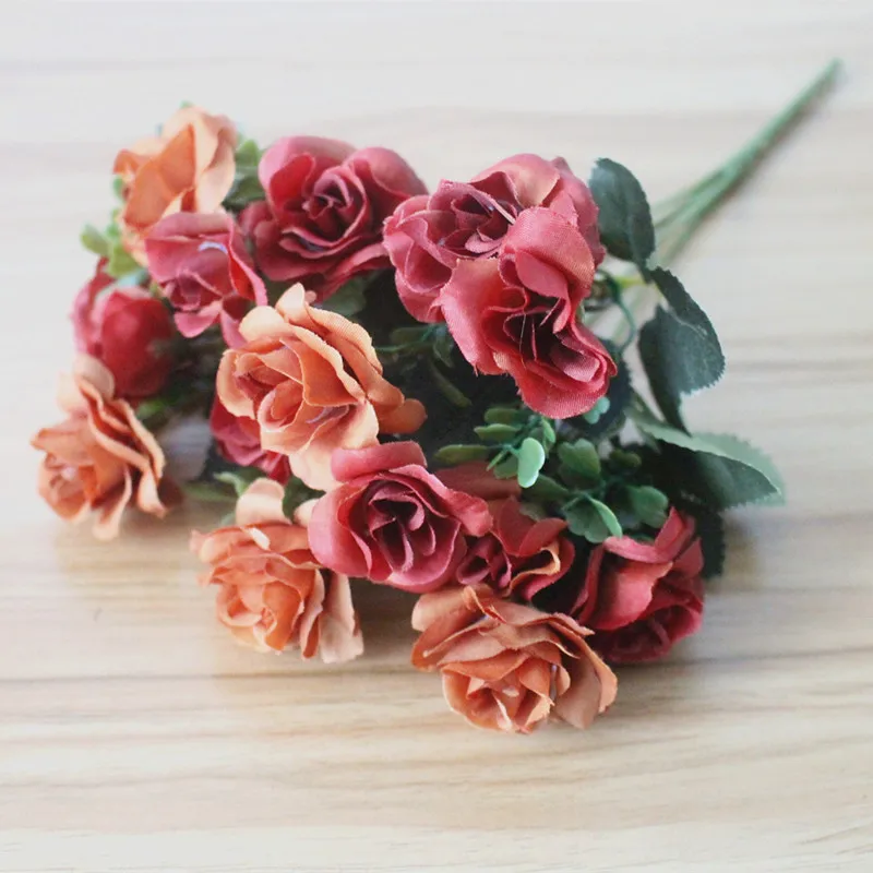 Austin 15 heads Autumn Fake Silk Flowers Artificial Rose Wedding Party Home Decor Flower Arrangement (11)