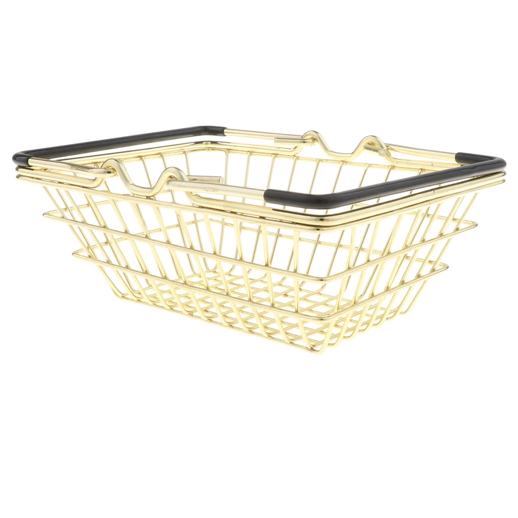 Mini Shopping Basket with Metal Frame, Creative Desk Holder Storage Toy, Kids Role Play Toys  