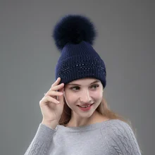 Женские красивые зимние шапки с помпоном, шерсть, кашемир, мягкая брендовая зимняя шапка, мех лисы, норки, помпон, шапки с помпоном