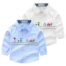 Осенняя детская рубашка для мальчиков хлопковая футболка с длинными рукавами для мальчиков, рубашка Повседневное изображением автомобиля из мультфильма, Детские футболки для мальчиков BC319
