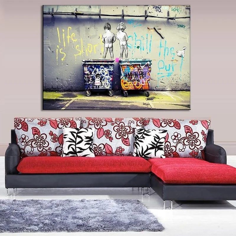 

Banksy Graffiti Art Abstract Canvas Painting Posters and Prints "Life Is Short Chill The Duck Out" Wall Canvas Art Home Decor