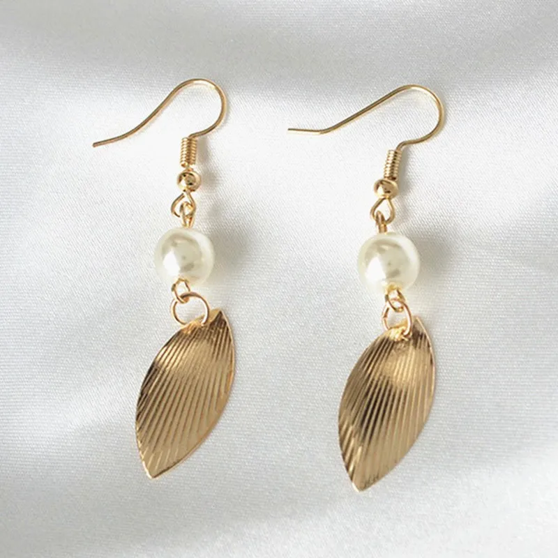 Fashion Hot Leaf Design Imitation Pearl Earrings Gold Color Leaves Earring For Women DIY Jewelry Bijoux Gifts Wholesale | Украшения и