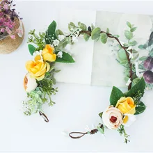 Желтые волосы подружки невесты цветок повязки на голову свадебные аксессуары для волос; свадебные цветочные короны Головные уборы Свадебные Цветочные Девушки гирлянда