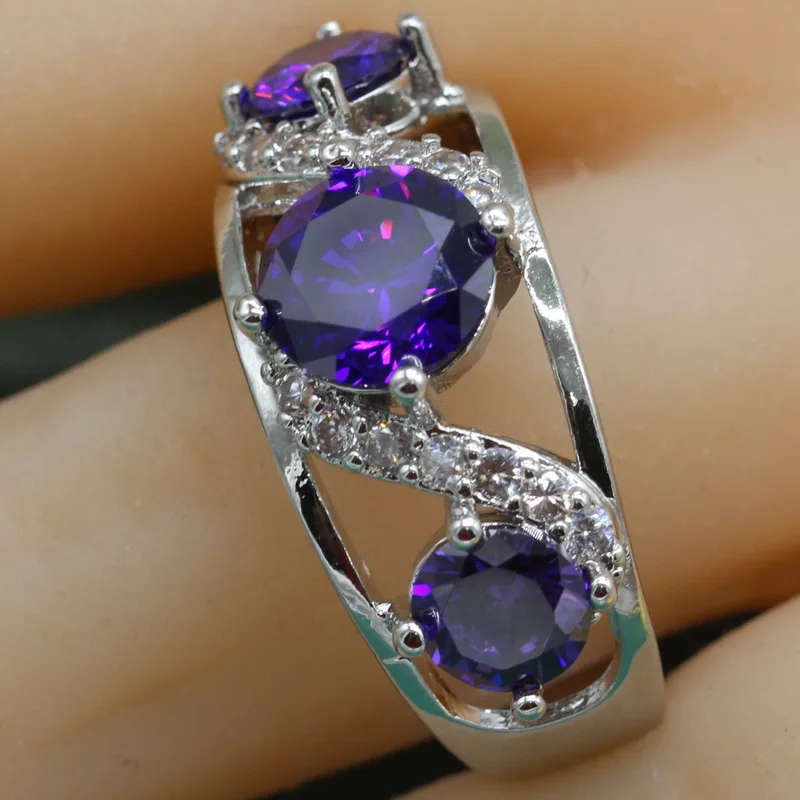 Trendy Geometric Purple Semi-precious Stone 925 Sterling Silver Ring For Women Blue Deep Green Rings With Stone Free Jewelry Box Fashion Jewelry