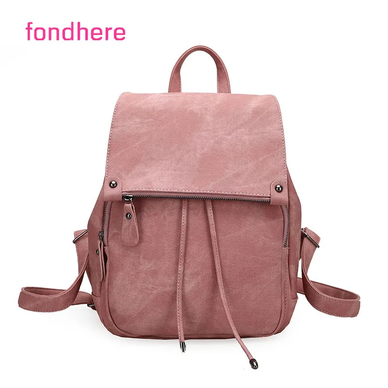 

fondhere Women Backpack New Fashion Casual PU Leather Ladies Feminine Candy Color Backpack For Teenage Girls School Style Bag