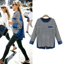 L-5XL Плюс Размер повседневные женские футболки осенние модные полосатые на молнии Лоскутные элегантные топы тройники зимние женские свободные