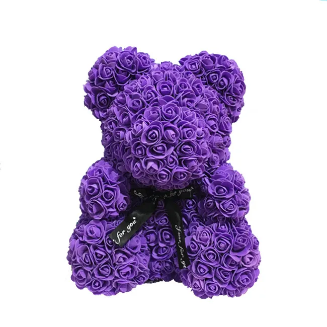 Фиолетовый Rose flower Bear Animals Toys Wedding Party Decoration Valentine's Day Gift Cute Cartoon Gift - Цвет: Фиолетовый