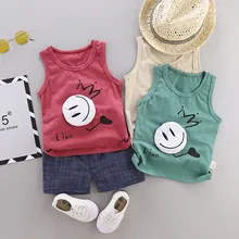 Детская одежда для мальчиков г. Комплект для мальчиков, футболка со смайликом и шорты Детский спортивный костюм летняя одежда для новорожденных мальчиков, От 1 до 5 лет