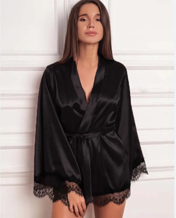 Women Satin Silk Kimono Robe Dressing Gown Sleepwear Bathrobe Solid ...