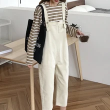 Летние женские хлопковые свободные талии прямые регулируемые плечевые ремни потертые дырочки длиной до щиколотки джинсовые комбинезоны k83