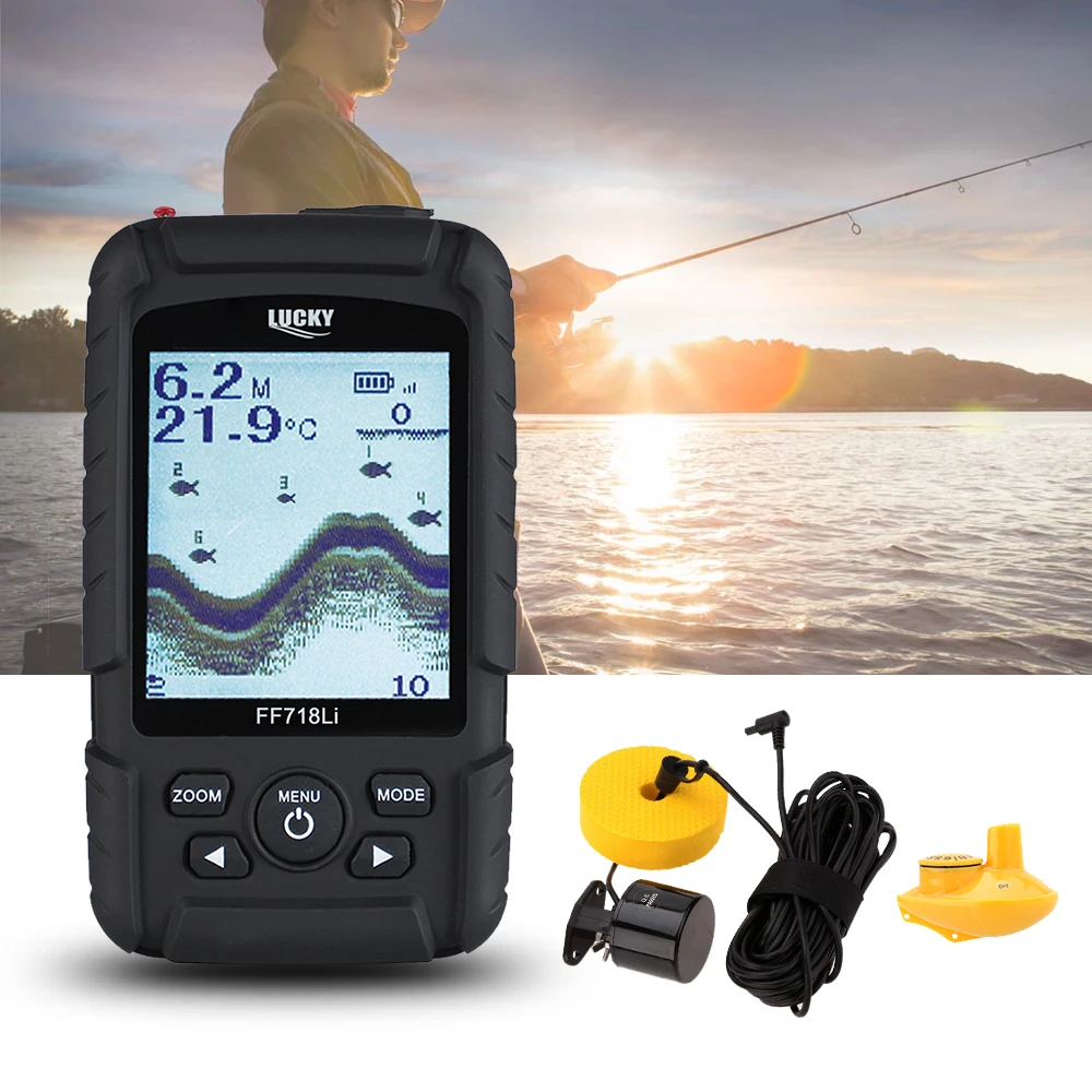 US $122.21 LUCKY Water Resistant Depth Sonar Sensor Sounder LCD Display Fish Finder Wired Wireless Alarm Transducer 100M Easy Fishing
