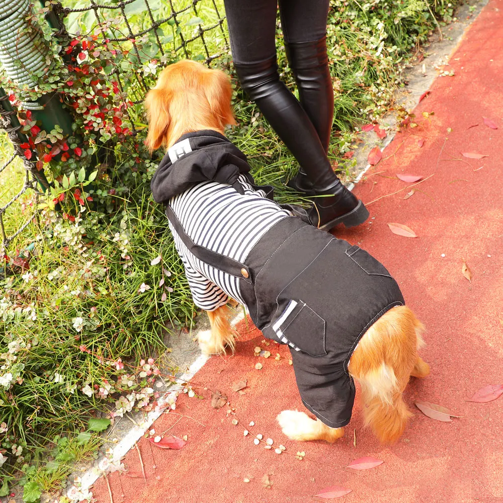 

Winter Large Dog Clothes Warm Stripe Dog Jumpsuit Large Dogs Overalls for Big Dogs Labrador Husky Samoyed