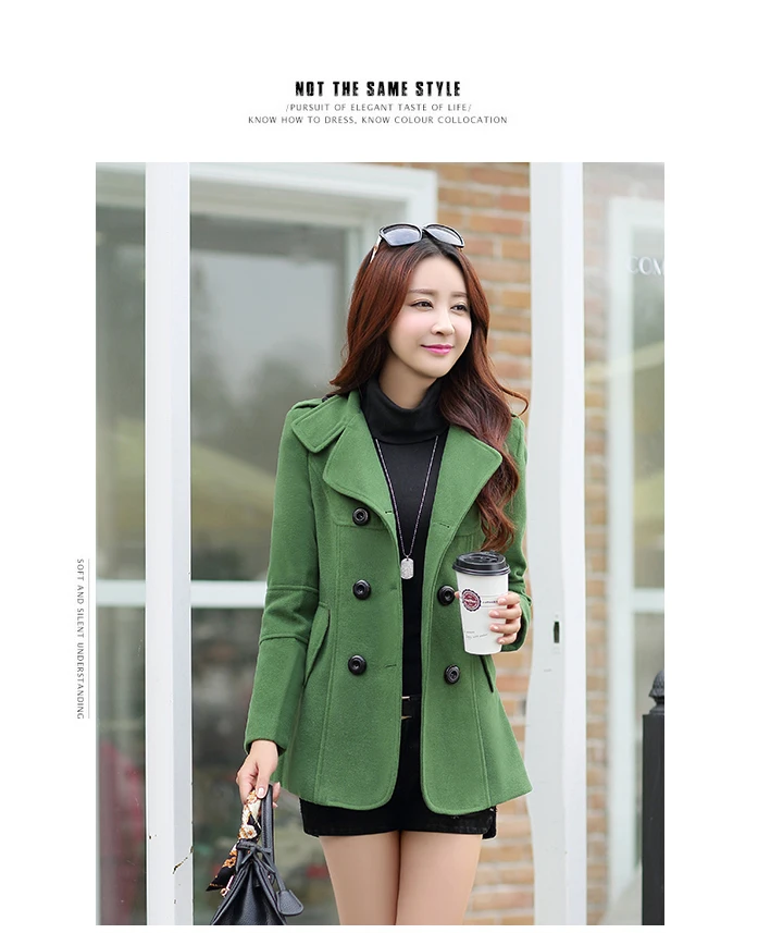 2018  Autumn and winter new female woolen coat short Korean version of the slim slimming lapel double-breasted woolen coat female tide (26)