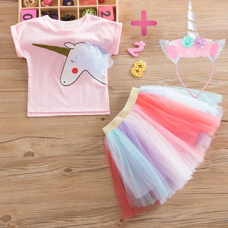 vestido infantil нарядное Радужное платье принцессы с разноцветным единорогом+ повязка на голову Рождественский костюм на Хэллоуин Детское праздничное платье для девочек