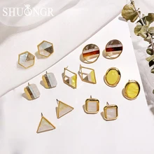 Серьги-гвоздики SHUANGR с разноцветными строчками из металла, серьги-гвоздики с мраморным узором, овальные квадратные геометрические серьги, ювелирные изделия