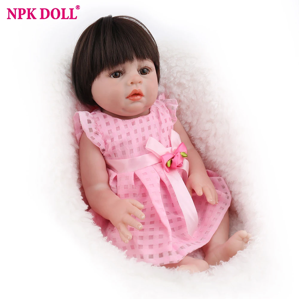 47 см NPKDOLL Reborn Baby Doll Girl Babe Boneca 18-дюймовое виниловое розовое платье принцессы парики