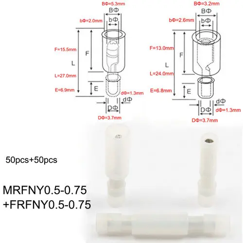 FRFNY MRFNY 50 пар в форме пули нейлон Латунь Женский Мужской изоляционный соединитель провода электрический обжимной терминал FRFNY+ MRFNY - Цвет: FRFNY0.5 MRFNY0.5