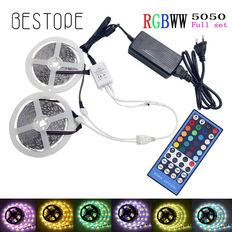 

DC12V 5050 LED Strip NON Waterproof RGBWW Led Light Flexible Tape+ IR Remote Controller +12V Power adapter Kit 10M 5M