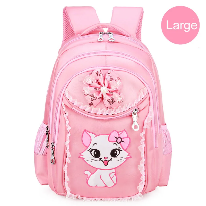 Школьные сумки с рисунком кота для девочек-подростков; милый детский рюкзак с кружевом; рюкзак для детей начальной школы; Большой Вместительный рюкзак - Цвет: Pink-1-max