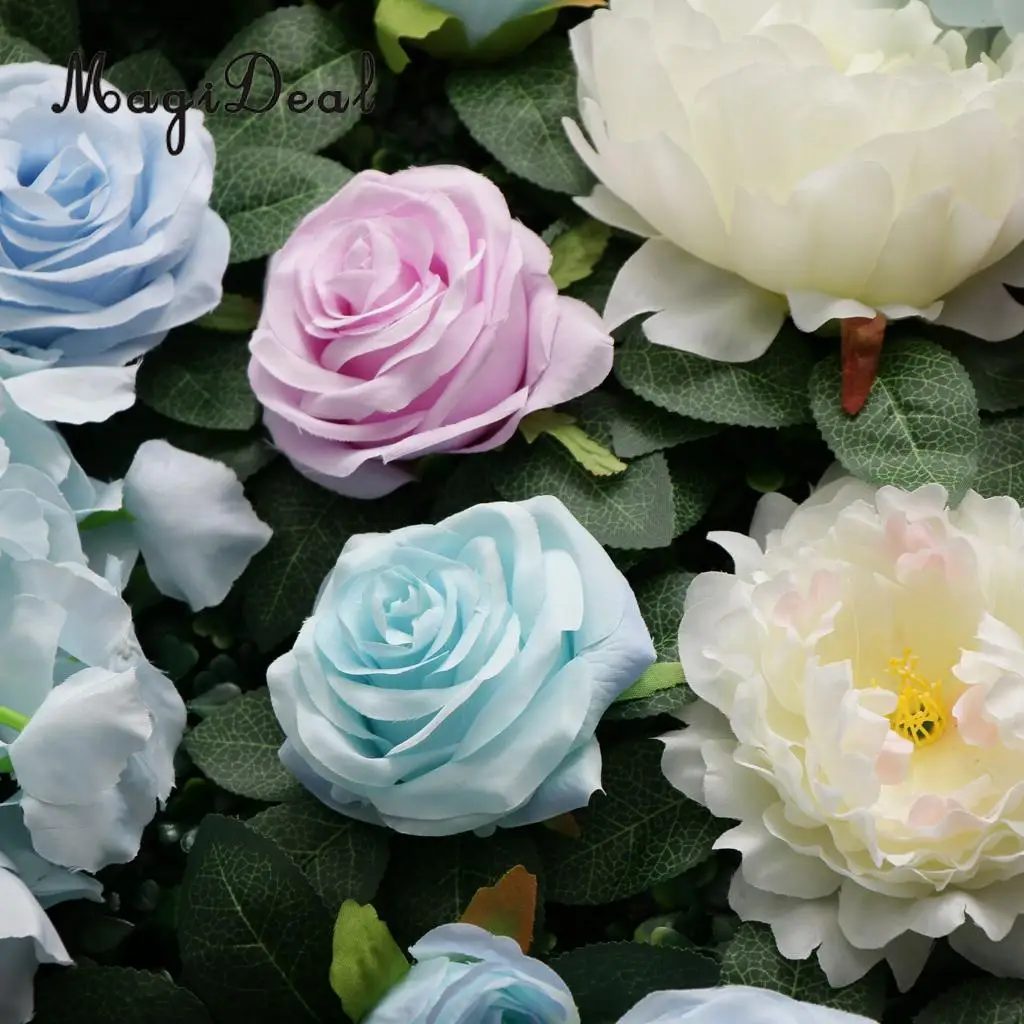 Artificial Rose Peony Hydrangea Flower Wall Panels Backdrop Blue