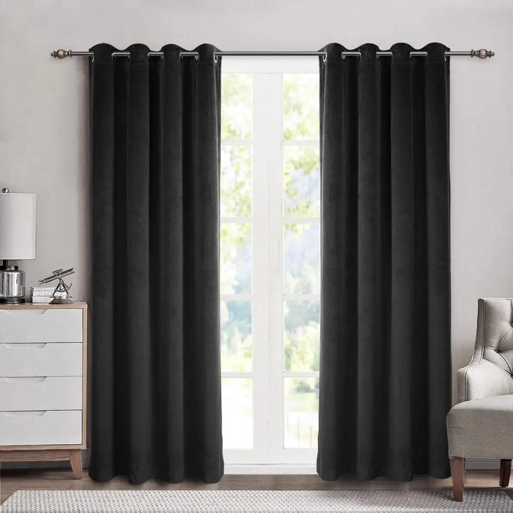 Современные плотные бархатные затемненные шторы для гостиной, спальни, мягкие удобные жалюзи, занавески на окна, нестандартный размер, простые двери - Цвет: Black