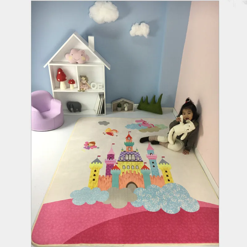 Розовый детский коврик с принтом замка, детский коврик для ползания для девочек, лучший любимый коврик с зайцем, ковер и Alfombra, коврики для детской комнаты