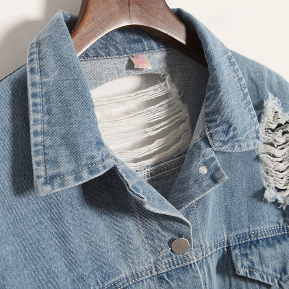 New  Ripped Denim jacket for women Where is my mind Korea retro embroidery letter patch bomber jacket Bl