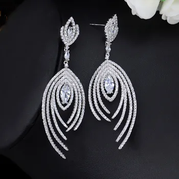 

Bilincolor trendy white crystal clear cubic zirconia fashion large bride drop earrings