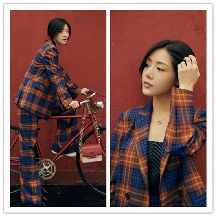 Fall Winter 2019 Stars In The Same Fashion Plaid Suit Jacket Plaid Two-piece Suit 13 Lines of Women Clothing Jackets and Coats Fall Winter 2019 Stars In The Same Fashion Plaid Suit Jacket Plaid Two-piece Suit 13 Lines of Women Clothing Jackets and Coats