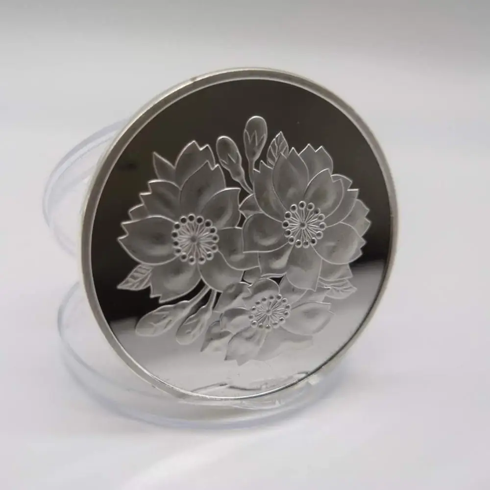 

Japan Cherry Blossom Copy Coin Delicate Flower Commemorative Japenese Sliver Coins Steel Metal Craft Dia 40MM