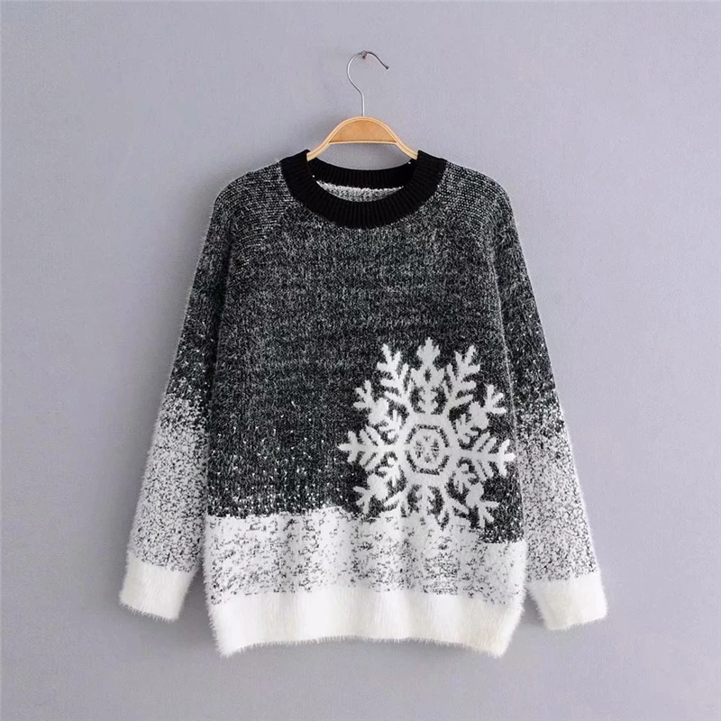 LUNDUNSHIJIA новое поступление зимние женские пуловеры снежинка пух утолщение свитер мода свободный женский свитер 5 цветов