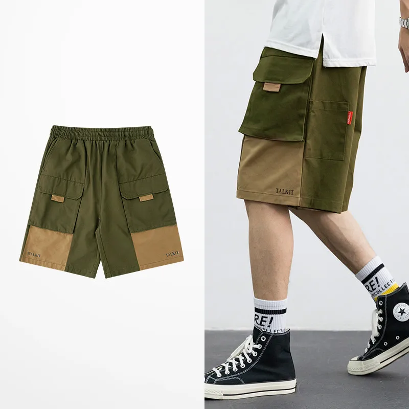Японские камуфляжные зеленые желтые Лоскутные карго шорты для мужчин High Street Dark Souls уличная одежда с большими карманами мужские хип-хоп шорты