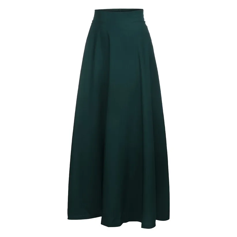 Элегантная женская винтажная длинная юбка трапециевидной формы с высокой талией, сплошная свободная УФ-защита, длинные пляжные юбки для вечеринки, фиолетовые зеленые 907 - Цвет: Green