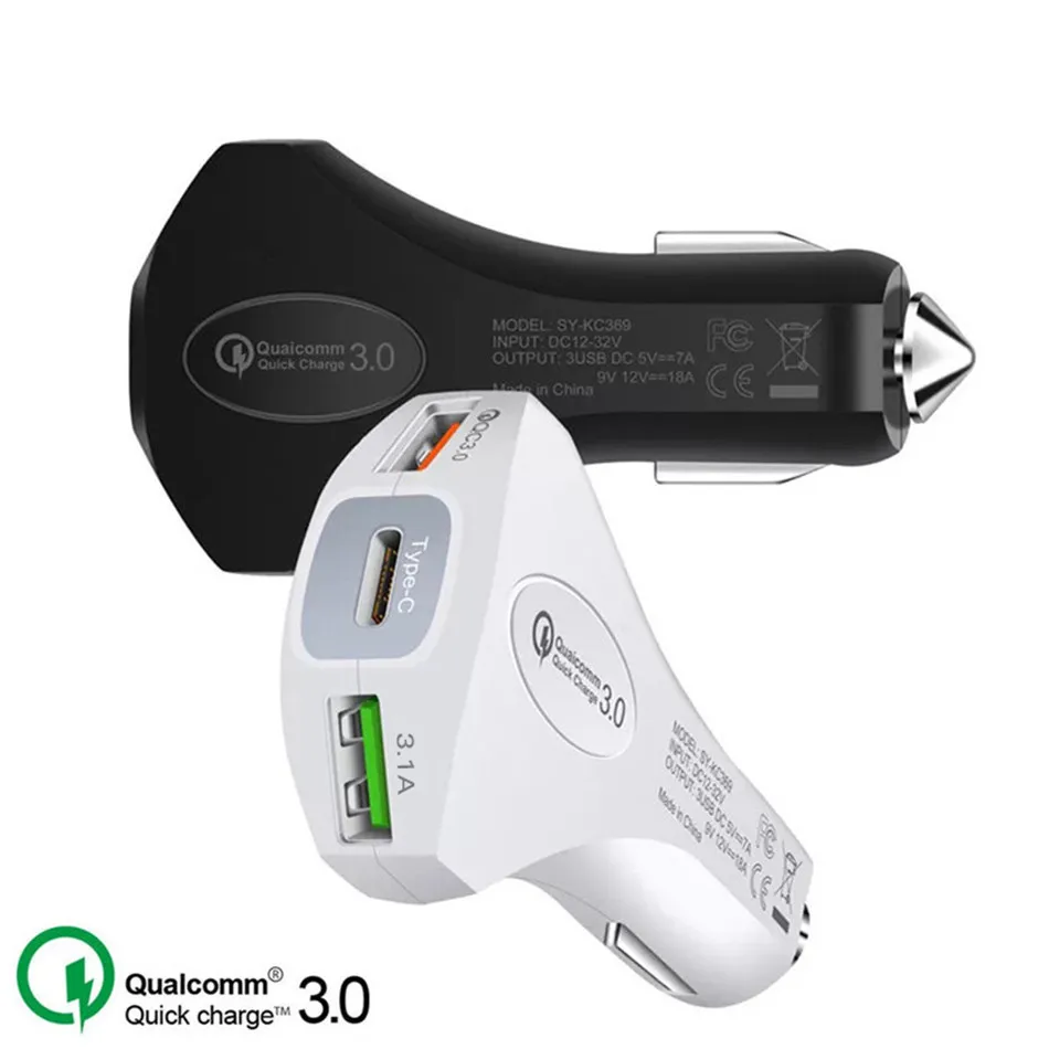 

USB Car Charger Quick Charge QC 3.0 Fast Charging Adapter Dual USB Car-Charger For iphone Micro USB Type C Cable Phone Chargers