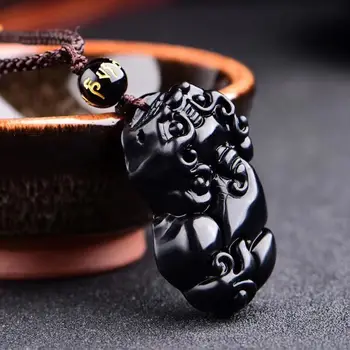 

Handwork Natural Black Obsidian Carved PiXiu Lucky Pendants + free Necklace Fine Fashion Jewelry