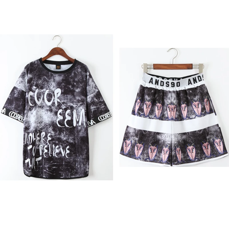 

Casual tracksuit for women two piece sets summer short tracksuits fashion black hip hop crop top & shorts set harajuku clothing