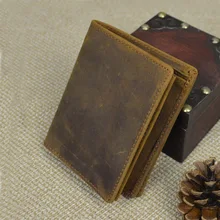 Мужской кошелек из натуральной кожи с карманом для монет на кнопке, двойной кошелек из коровьей кожи, держатель для карт, кожаный Тонкий Карманный Кошелек crazy horse