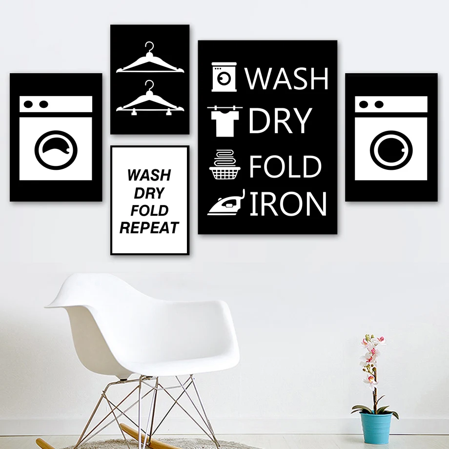 

Laundry Room Washing Machine Black And White Canvas Painting Abstract Posters And Prints Wall Art Pictures For Living Room Decor