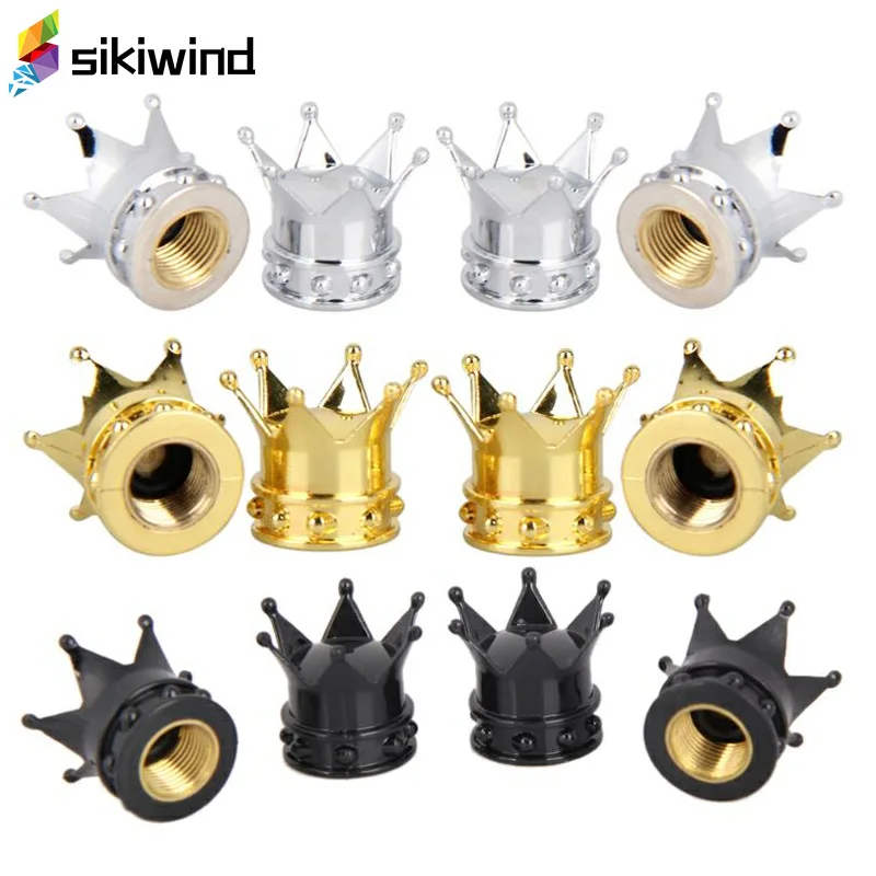 

4pcs/lot Bicycle Tire Valve Caps Universal Dustproof Gold Crown Tyre Wheel Stem Air Valve Caps Tire Valve Auto Truck Bike