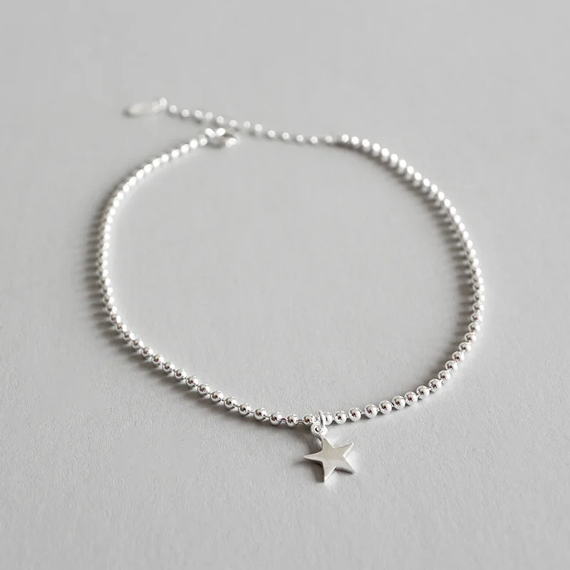 

925 sterling silver ankle foot bracelet cheville brazaletes pulseras mujer, cute girl gifts beads star anklets for women jewelry