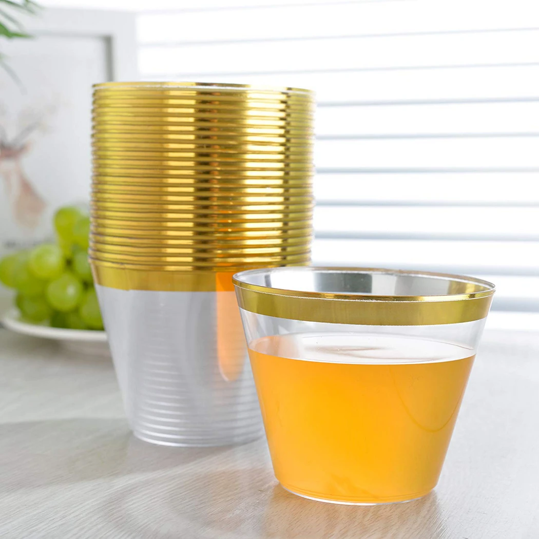 100 шт экологически чистые и практичные золотые бронзированные пластиковые стаканчики для свадебной вечеринки одноразовые Золотые пластиковые стаканчики