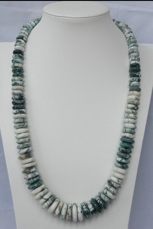 

huij 004903 Natural 8-20mm Green Nephrite Jade Rondelle necklace